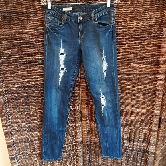 Kut from the Kloth Diana Skinny Jeans Women's 2 Distressed Frayed Low Rise Dark - Picture 1 of 7